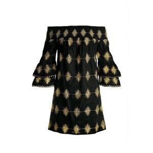 Boston Proper Smocked Off-The-Shoulder Metallic Embroidered Shift Dress S